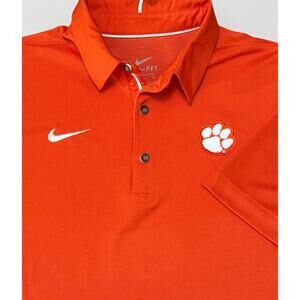 Clemson University Tigers University Nike Dri Fit Polo Size M Medium Orange Gray